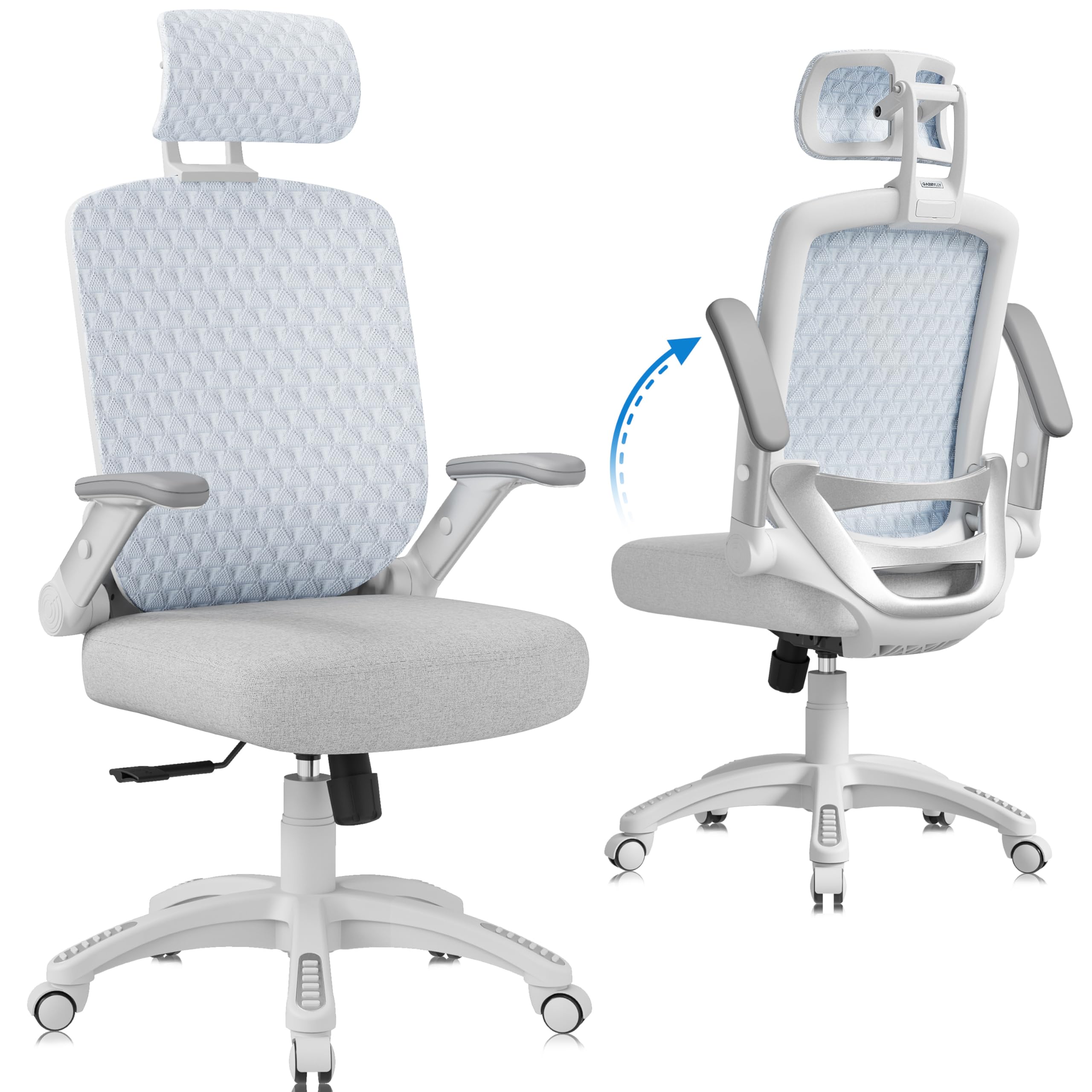 GABRYLLY Ergonomic Office Chair, High Back Home Desk Chair with Headrest, Flip-Up Arms, 90-120° Tilt Lock and Wide Cushion, Big and Tall Mesh Chairs for Man Woman, Black Task Chair