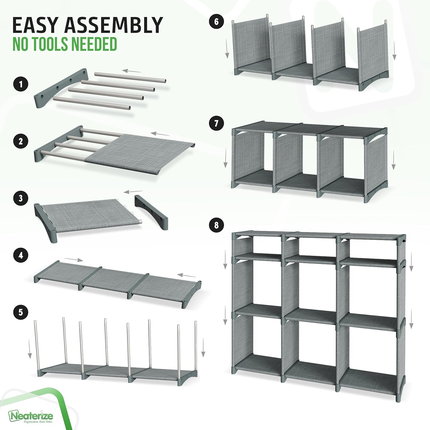 Cube Storage Organizer with Storage Bins Included - The Perfect Closet Organizers and Storage Solution. Includes 9 Storage Cubes, Great For Toy Storage, Closet Storage, Clothes Storage (Grey)