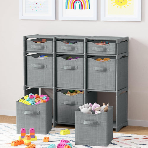 Cube Storage Organizer with Storage Bins Included - The Perfect Closet Organizers and Storage Solution. Includes 9 Storage Cubes, Great For Toy Storage, Closet Storage, Clothes Storage (Grey)