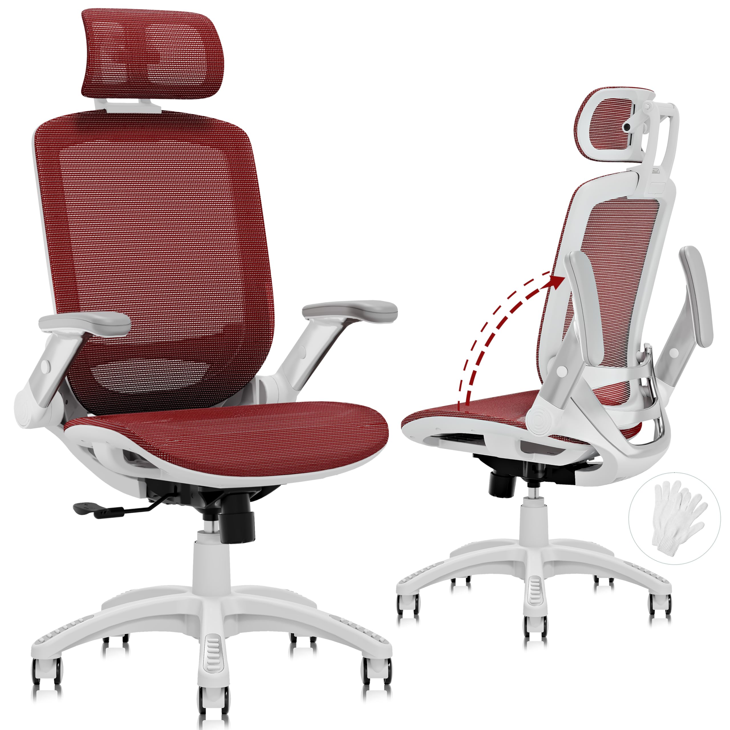 GABRYLLY Ergonomic Office Chair, High Back Home Desk Chair with Headrest, Flip-Up Arms, 90-120° Tilt Lock and Wide Cushion, Big and Tall Mesh Chairs for Man Woman, Black Task Chair