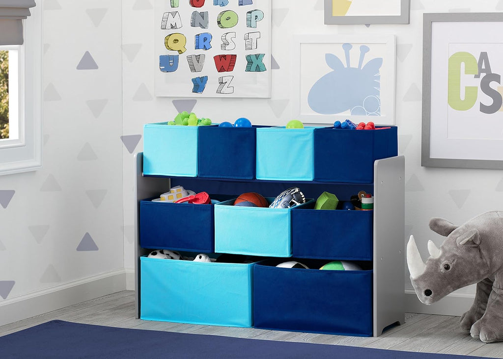 Delta Children Deluxe Multi-Bin Toy Organizer with Storage Bins, Grey/Blue Bins