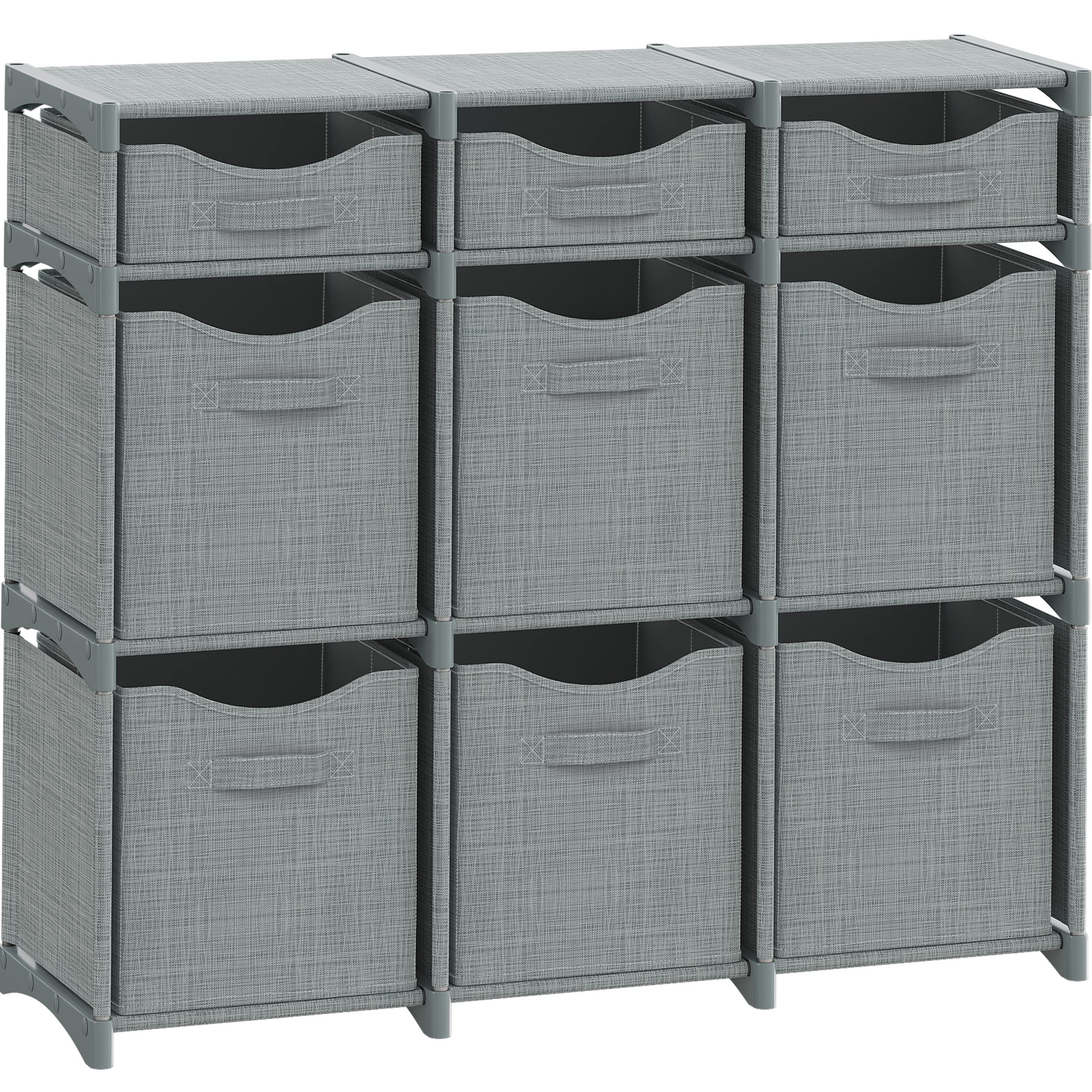 Cube Storage Organizer with Storage Bins Included - The Perfect Closet Organizers and Storage Solution. Includes 9 Storage Cubes, Great For Toy Storage, Closet Storage, Clothes Storage (Grey)